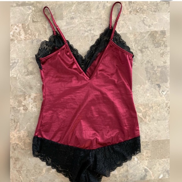 Red Satin Lingerie Bodysuit - Picture 2 of 3